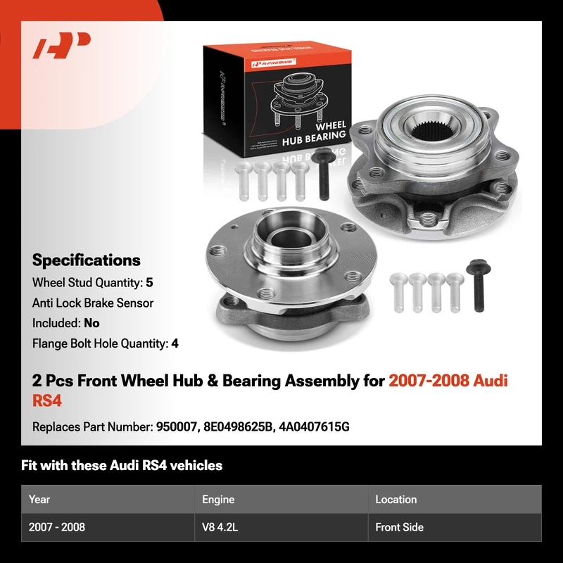 2 Pcs Front Wheel Hub & Bearing Assembly for 2007-2008 Audi RS4
