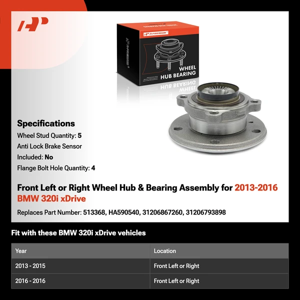 Front Left or Right Wheel Hub & Bearing Assembly for 2013-2016 BMW 320i xDrive