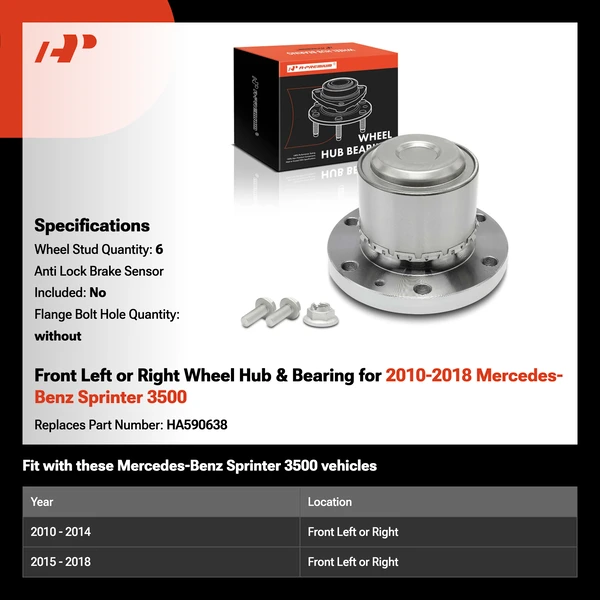 A-Premium APHB1527 2010-2018 Mercedes-Benz Sprinter 3500 Wheel Bearing and Hub Assembly Kit Front Driver or Passenger
