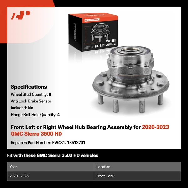 A-Premium APHB1536 2020-2023 GMC Sierra 3500 HD Wheel Bearing and Hub Assembly Kit Front Driver or Passenger
