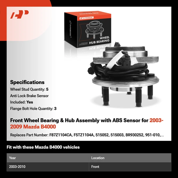 A-Premium APHB1449 2003-2009 Mazda B4000 Wheel Bearing and Hub Assembly Kit Front Driver or Passenger