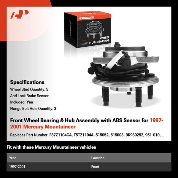 A-Premium APHB1449 1997-2001 Mercury Mountaineer Wheel Bearing and Hub Assembly Kit Front Driver or Passenger