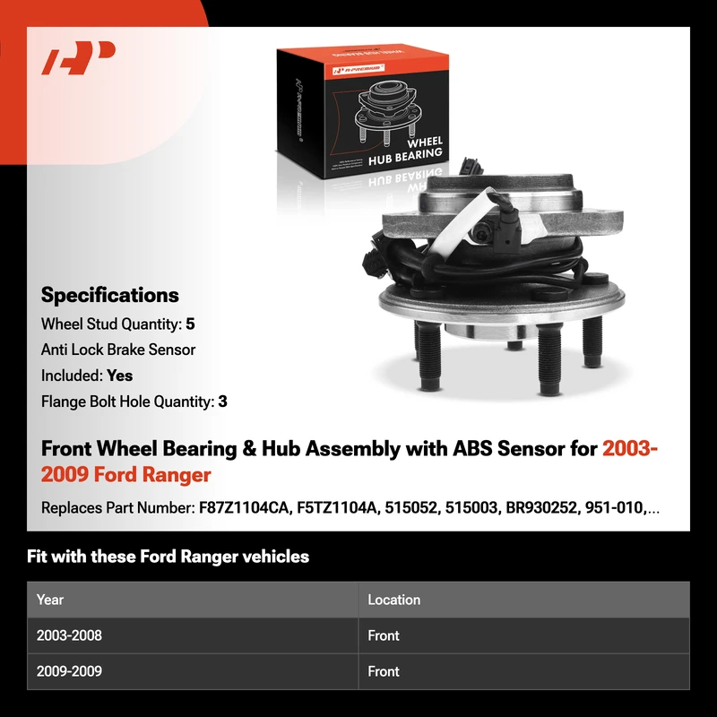 A-Premium APHB1449 2003-2009 Ford Ranger Wheel Bearing and Hub Assembly Kit Front Driver or Passenger