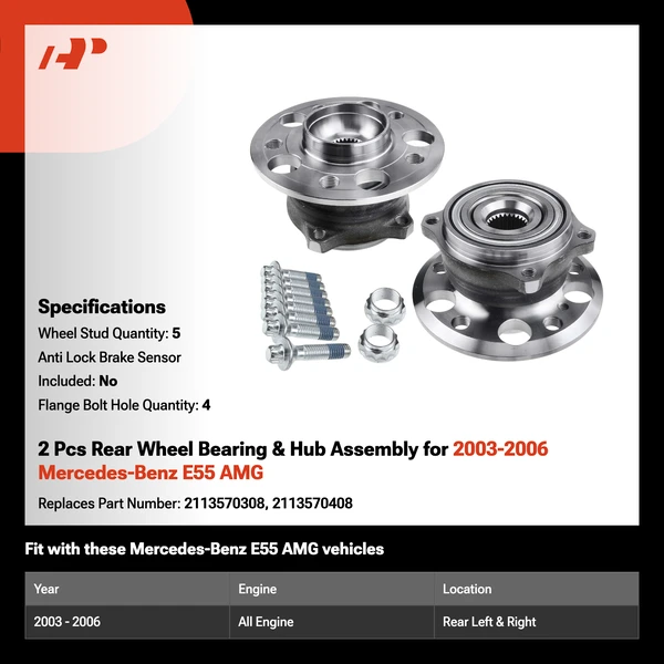 2 Pcs Rear Wheel Bearing & Hub Assembly for 2003-2006 Mercedes-Benz E55 AMG
