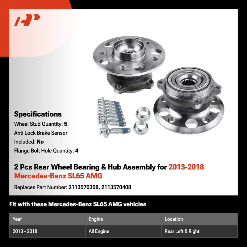2 Pcs Rear Wheel Bearing & Hub Assembly for 2013-2018 Mercedes-Benz SL65 AMG