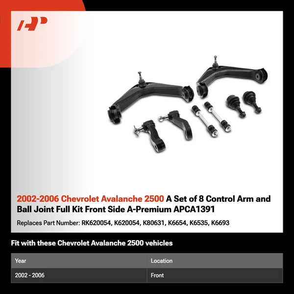 2002-2006 Chevrolet Avalanche 2500 A Set of 8 Control Arm and Ball Joint Full Kit Front Side A-Premium APCA1391