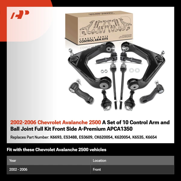 2002-2006 Chevrolet Avalanche 2500 A Set of 10 Control Arm and Ball Joint Full Kit Front Side A-Premium APCA1350