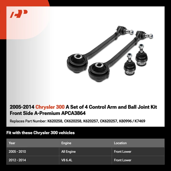 2005-2014 Chrysler 300 A Set of 4 Control Arm and Ball Joint Kit Front Side A-Premium APCA3864