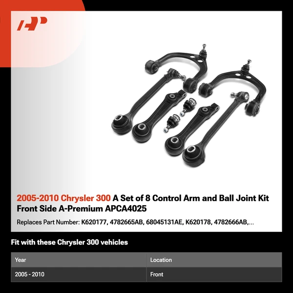 2005-2010 Chrysler 300 A Set of 8 Control Arm and Ball Joint Kit Front Side A-Premium APCA4025