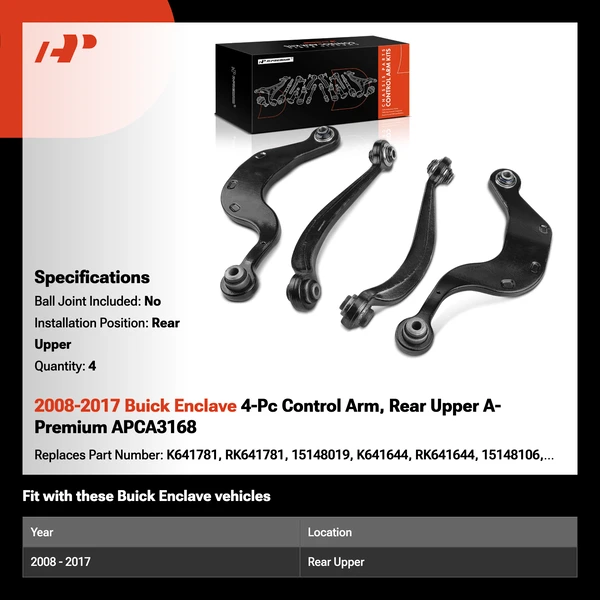 2008-2017 Buick Enclave 4-Pc Control Arm, Rear Upper A-Premium APCA3168
