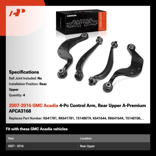 2007-2016 GMC Acadia 4-Pc Control Arm, Rear Upper A-Premium APCA3168