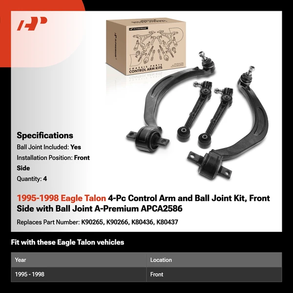 1995-1998 Eagle Talon 4-Pc Control Arm and Ball Joint Kit, Front Side with Ball Joint A-Premium APCA2586