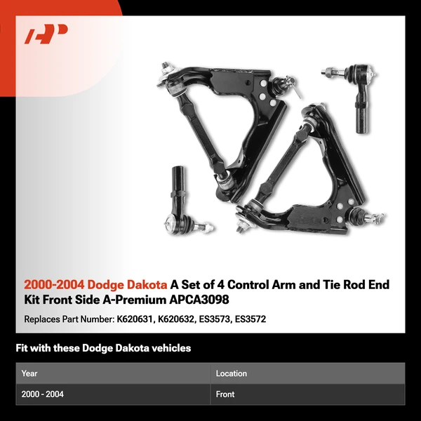 2000-2004 Dodge Dakota A Set of 4 Control Arm and Tie Rod End Kit Front Side A-Premium APCA3098