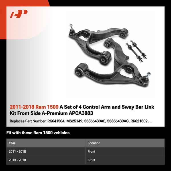 2011-2018 Ram 1500 A Set of 4 Control Arm and Sway Bar Link Kit Front Side A-Premium APCA3883