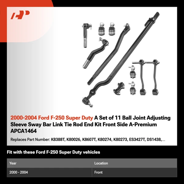 2000-2004 Ford F-250 Super Duty A Set of 11 Ball Joint Adjusting Sleeve Sway Bar Link Tie Rod End Kit Front Side A-Premium APCA1464