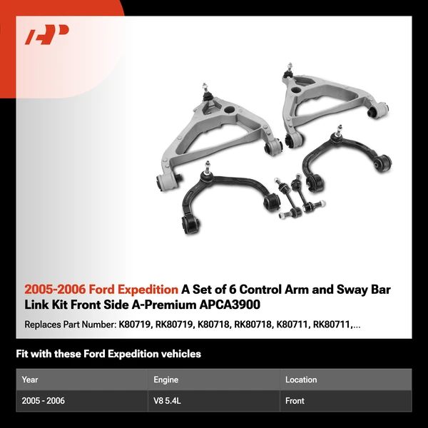 2005-2006 Ford Expedition A Set of 6 Control Arm and Sway Bar Link Kit Front Side A-Premium APCA3900