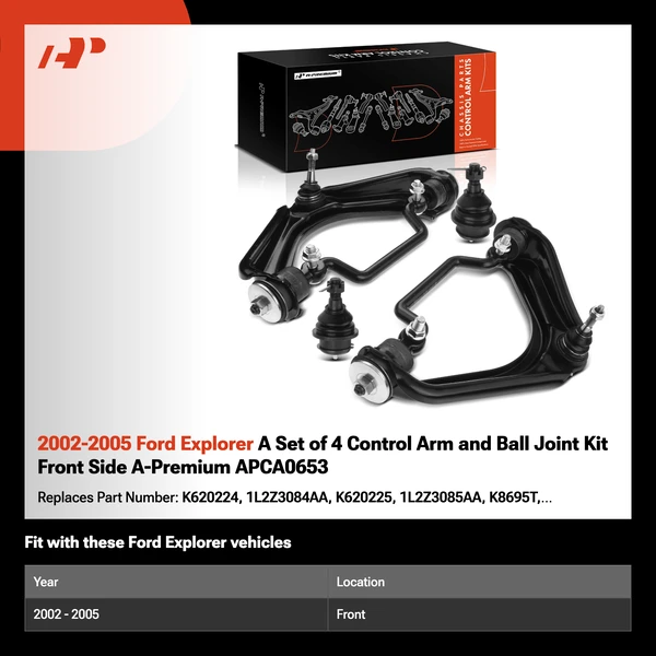 2002-2005 Ford Explorer A Set of 4 Control Arm and Ball Joint Kit Front Side A-Premium APCA0653