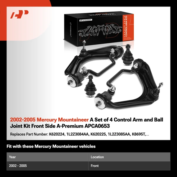 2002-2005 Mercury Mountaineer A Set of 4 Control Arm and Ball Joint Kit Front Side A-Premium APCA0653