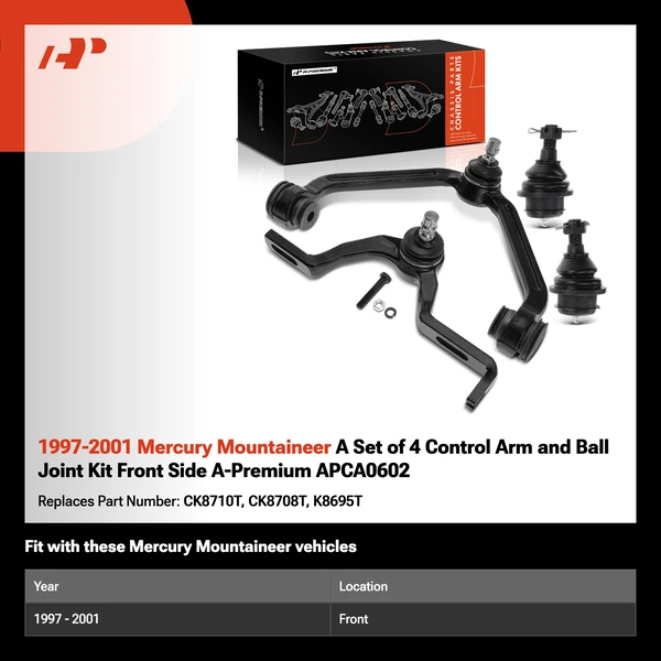 1997-2001 Mercury Mountaineer A Set of 4 Control Arm and Ball Joint Kit Front Side A-Premium APCA0602