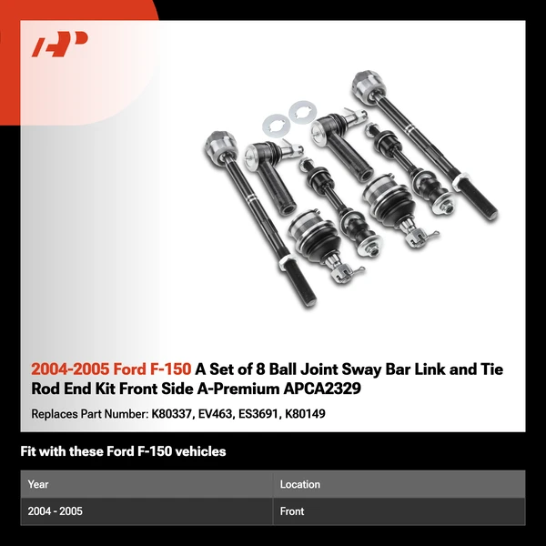 2004-2005 Ford F-150 A Set of 8 Ball Joint Sway Bar Link and Tie Rod End Kit Front Side A-Premium APCA2329