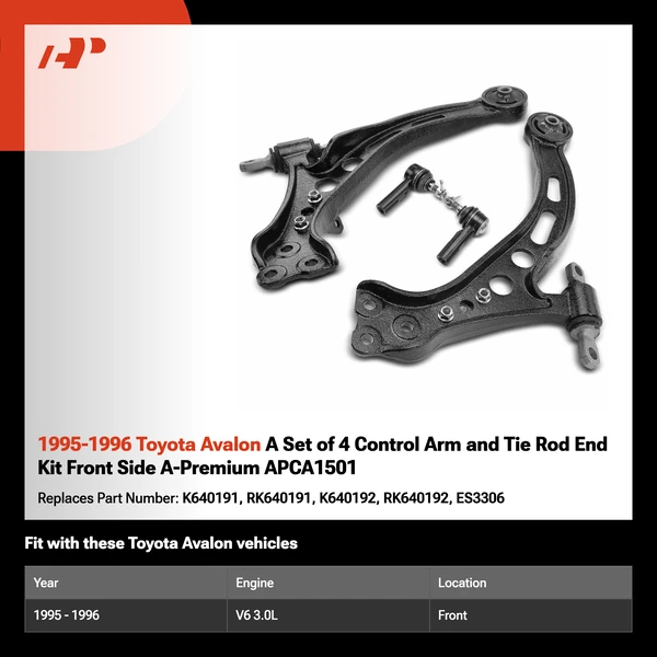 1995-1996 Toyota Avalon A Set of 4 Control Arm and Tie Rod End Kit Front Side A-Premium APCA1501