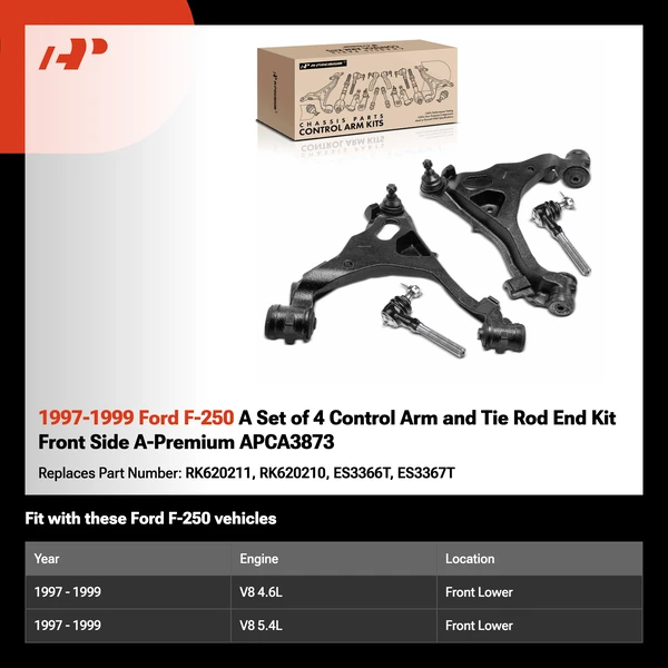 1997-1999 Ford F-250 A Set of 4 Control Arm and Tie Rod End Kit Front Side A-Premium APCA3873