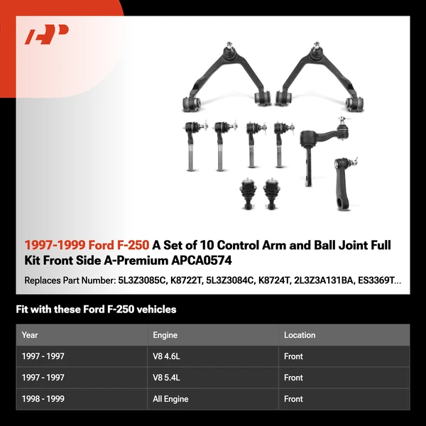 1997-1999 Ford F-250 A Set of 10 Control Arm and Ball Joint Full Kit Front Side A-Premium APCA0574