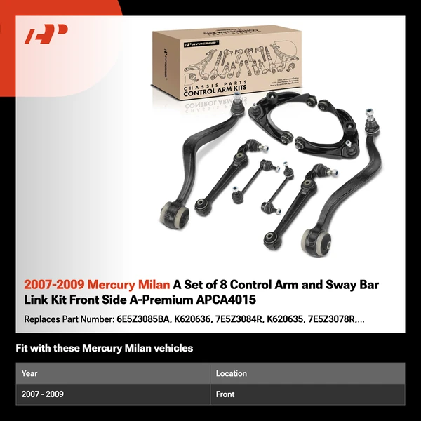 2007-2009 Mercury Milan A Set of 8 Control Arm and Sway Bar Link Kit Front Side A-Premium APCA4015