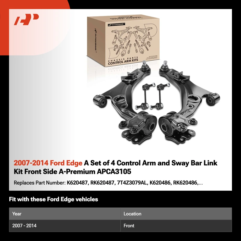 2007-2014 Ford Edge A Set of 4 Control Arm and Sway Bar Link Kit Front Side A-Premium APCA3105