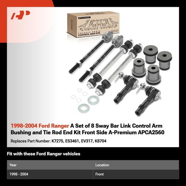 1998-2004 Ford Ranger A Set of 8 Sway Bar Link Control Arm Bushing and Tie Rod End Kit Front Side A-Premium APCA2560