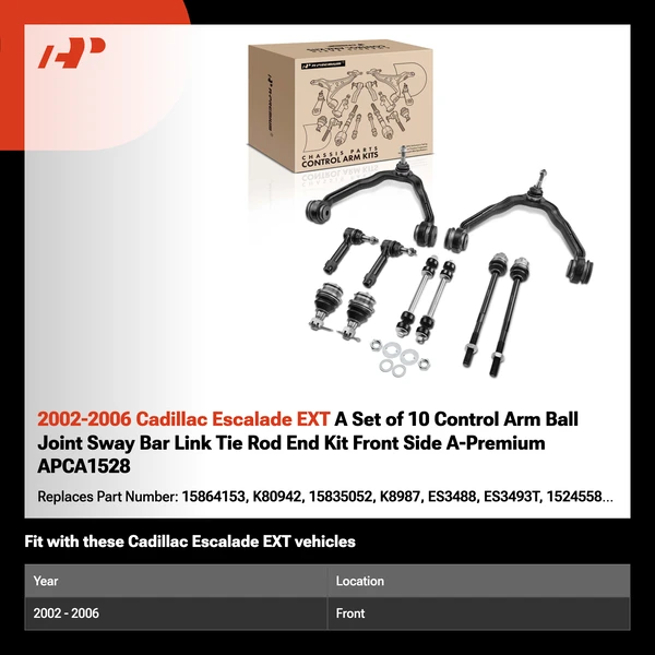 2002-2006 Cadillac Escalade EXT A Set of 10 Control Arm Ball Joint Sway Bar Link Tie Rod End Kit Front Side A-Premium APCA1528