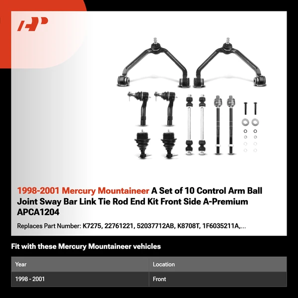 1998-2001 Mercury Mountaineer A Set of 10 Control Arm Ball Joint Sway Bar Link Tie Rod End Kit Front Side A-Premium APCA1204