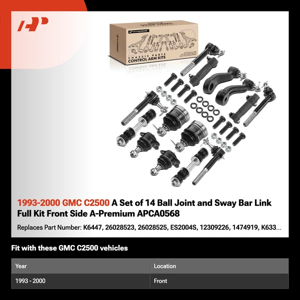1993-2000 GMC C2500 A Set of 14 Ball Joint and Sway Bar Link Full Kit Front Side A-Premium APCA0568