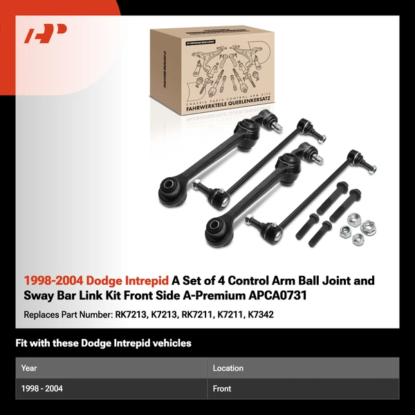 1998-2004 Dodge Intrepid A Set of 4 Control Arm Ball Joint and Sway Bar Link Kit Front Side A-Premium APCA0731