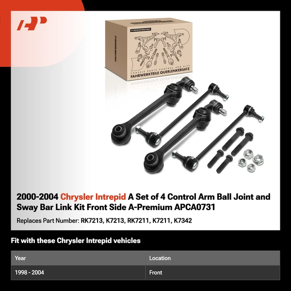 2000-2004 Chrysler Intrepid A Set of 4 Control Arm Ball Joint and Sway Bar Link Kit Front Side A-Premium APCA0731