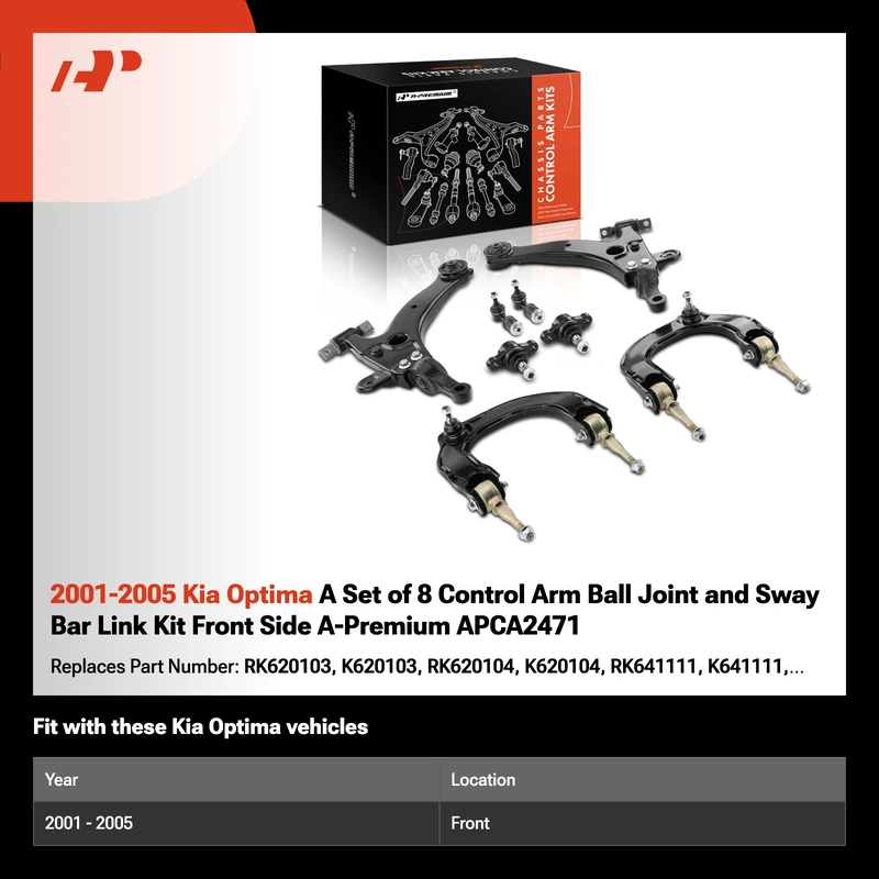 2001-2005 Kia Optima A Set of 8 Control Arm Ball Joint and Sway Bar Link Kit Front Side A-Premium APCA2471