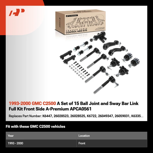 1993-2000 GMC C2500 A Set of 15 Ball Joint and Sway Bar Link Full Kit Front Side A-Premium APCA0561