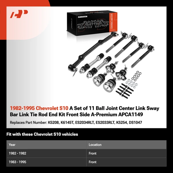 1982-1995 Chevrolet S10 A Set of 11 Ball Joint Center Link Sway Bar Link Tie Rod End Kit Front Side A-Premium APCA1149
