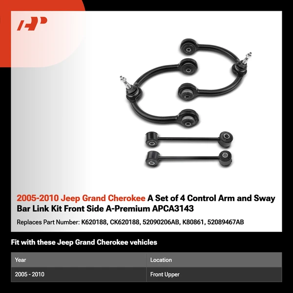 2005-2010 Jeep Grand Cherokee A Set of 4 Control Arm and Sway Bar Link Kit Front Side A-Premium APCA3143