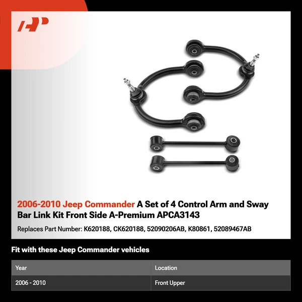 2006-2010 Jeep Commander A Set of 4 Control Arm and Sway Bar Link Kit Front Side A-Premium APCA3143