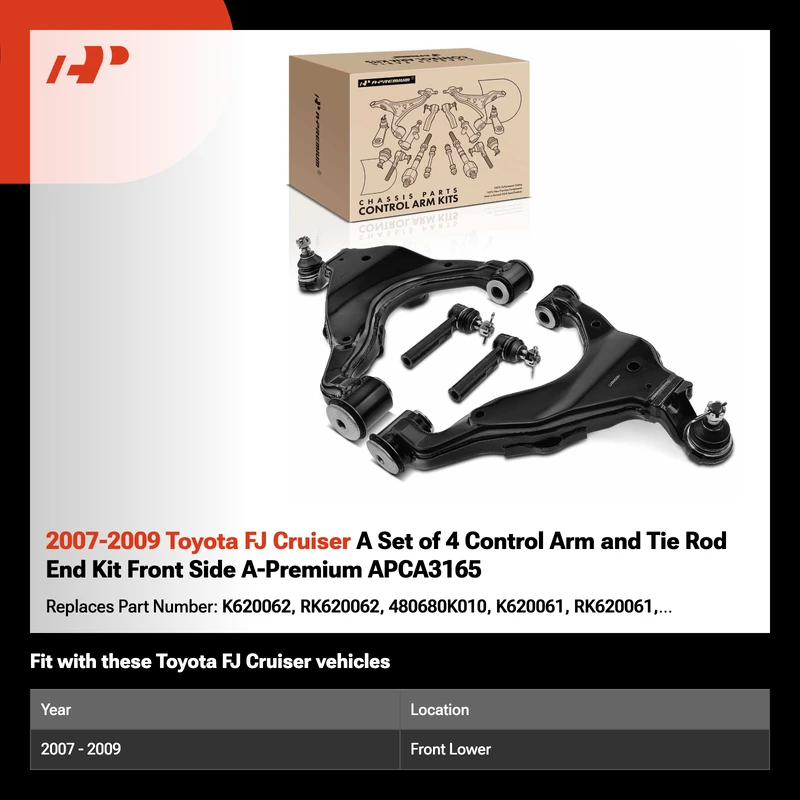 2007-2009 Toyota FJ Cruiser A Set of 4 Control Arm and Tie Rod End Kit Front Side A-Premium APCA3165
