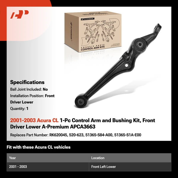 2001-2003 Acura CL 1-Pc Control Arm and Bushing Kit, Front Driver Lower A-Premium APCA3663