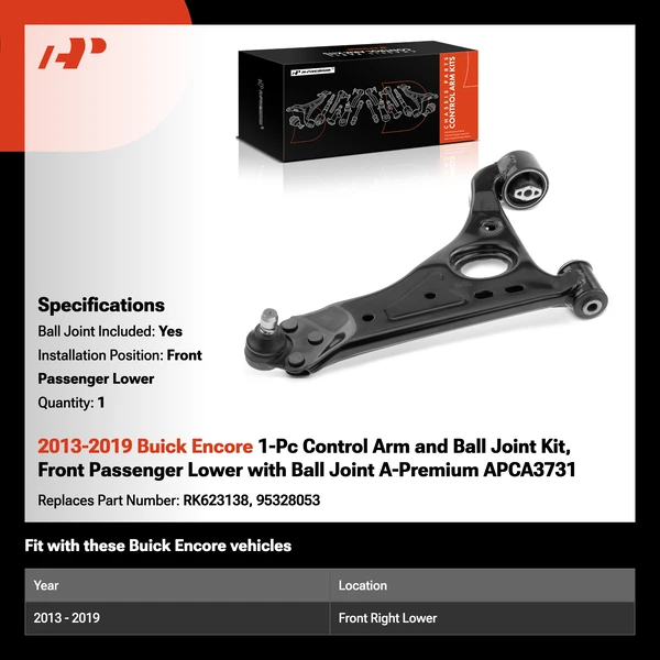 2013-2019 Buick Encore 1-Pc Control Arm and Ball Joint Kit, Front Passenger Lower with Ball Joint A-Premium APCA3731
