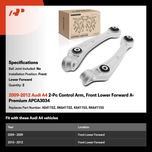 2009-2012 Audi A4 2-Pc Control Arm, Front Lower Forward A-Premium APCA3034
