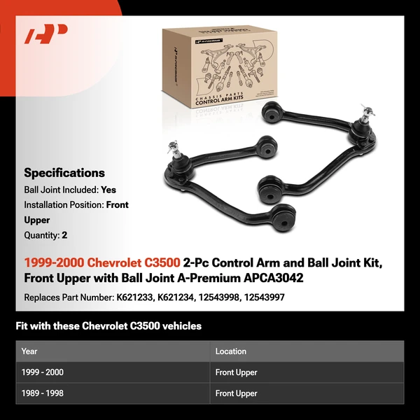1999-2000 Chevrolet C3500 2-Pc Control Arm and Ball Joint Kit, Front Upper with Ball Joint A-Premium APCA3042