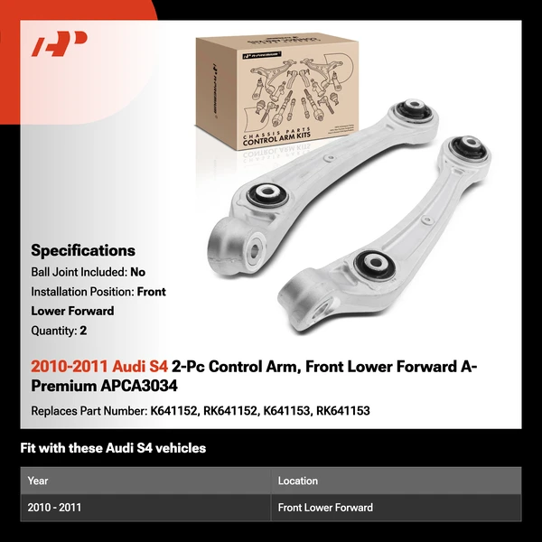 2010-2011 Audi S4 2-Pc Control Arm, Front Lower Forward A-Premium APCA3034