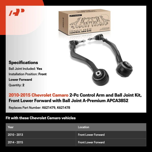 2010-2015 Chevrolet Camaro 2-Pc Control Arm and Ball Joint Kit, Front Lower Forward with Ball Joint A-Premium APCA3852