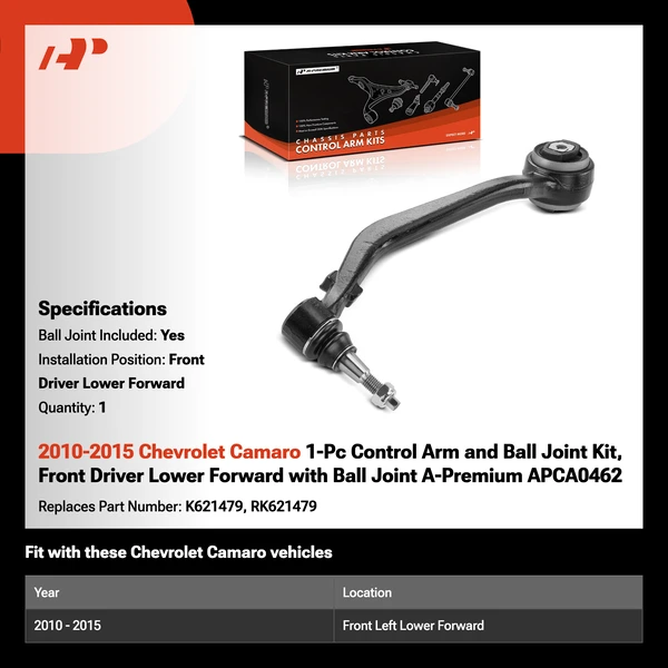 2010-2015 Chevrolet Camaro 1-Pc Control Arm and Ball Joint Kit, Front Driver Lower Forward with Ball Joint A-Premium APCA0462