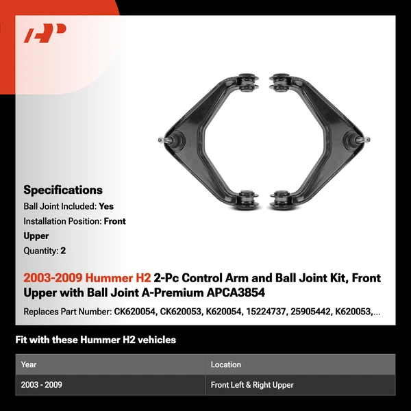 2003-2009 Hummer H2 2-Pc Control Arm and Ball Joint Kit, Front Upper with Ball Joint A-Premium APCA3854