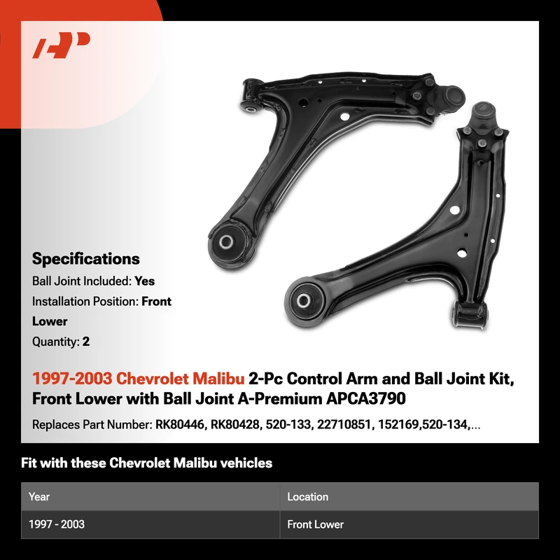 1997-2003 Chevrolet Malibu 2-Pc Control Arm and Ball Joint Kit, Front Lower with Ball Joint A-Premium APCA3790